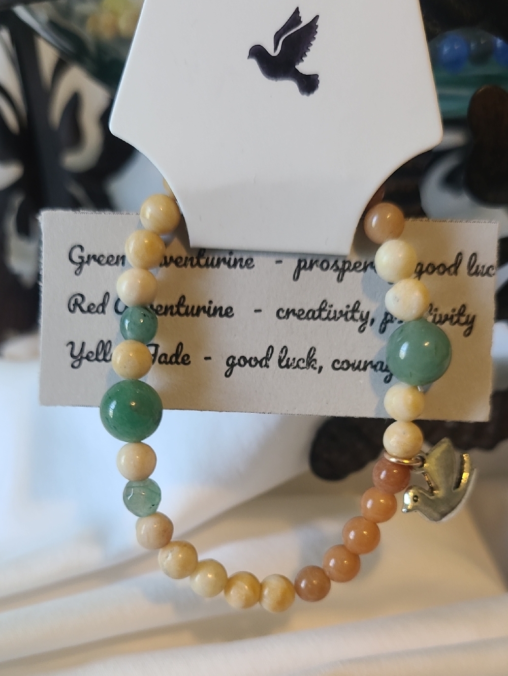 Grey Dove Creations Green/red Aventurine, Yellow Jade Beaded Stretch Bracelet